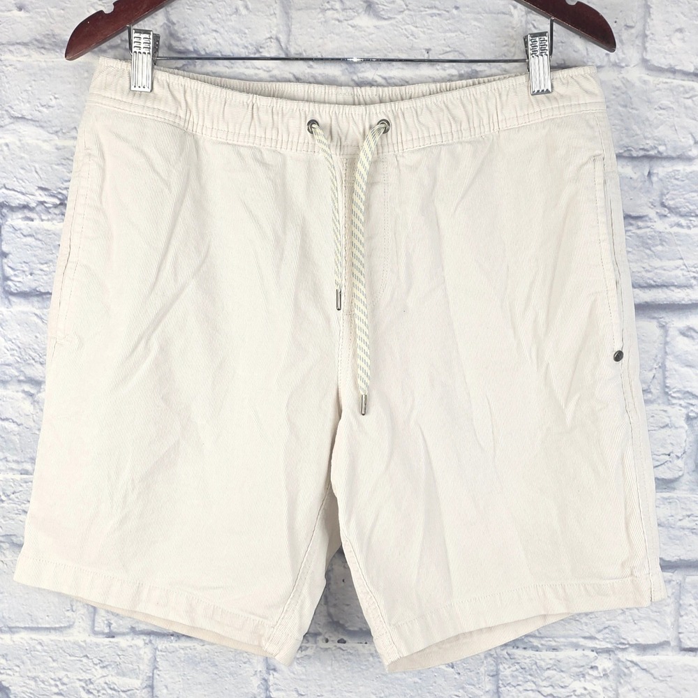 Vuori Men 8" Corduroy Shorts Cream Elastic Waist Drawstring V385 Size Large